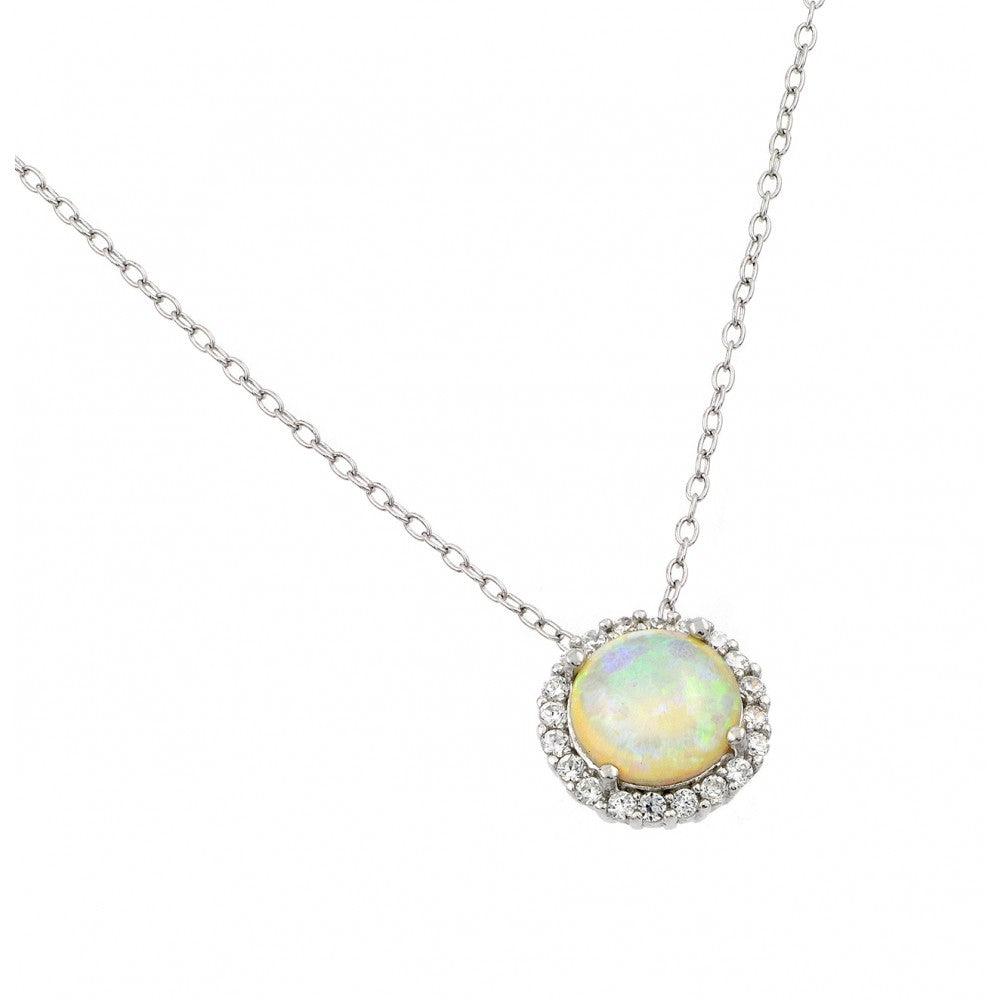 Silver 925 Rhodium Plated Clear CZ Opal Cluster Pendant Necklace - STP01408