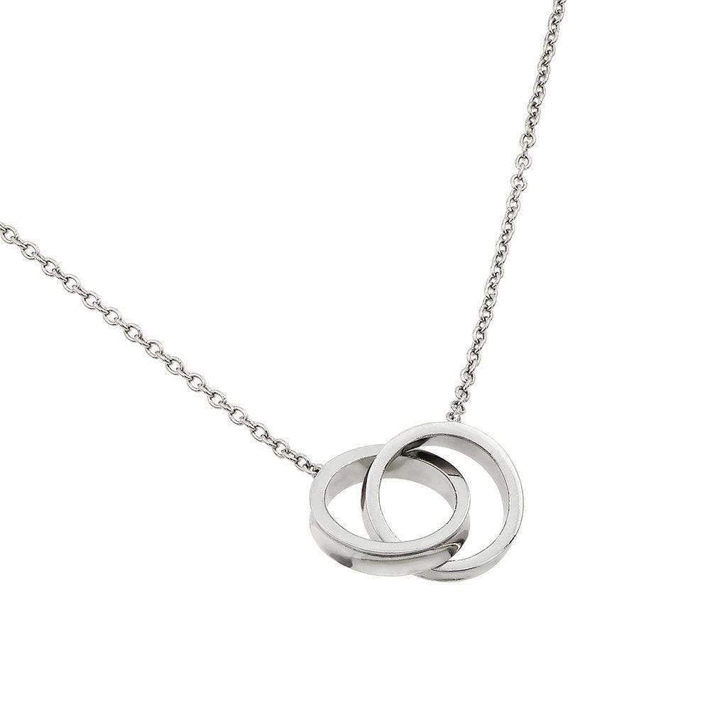 Silver 925 Rhodium Plated Interlocking Rings Pendant Necklace - STP01421