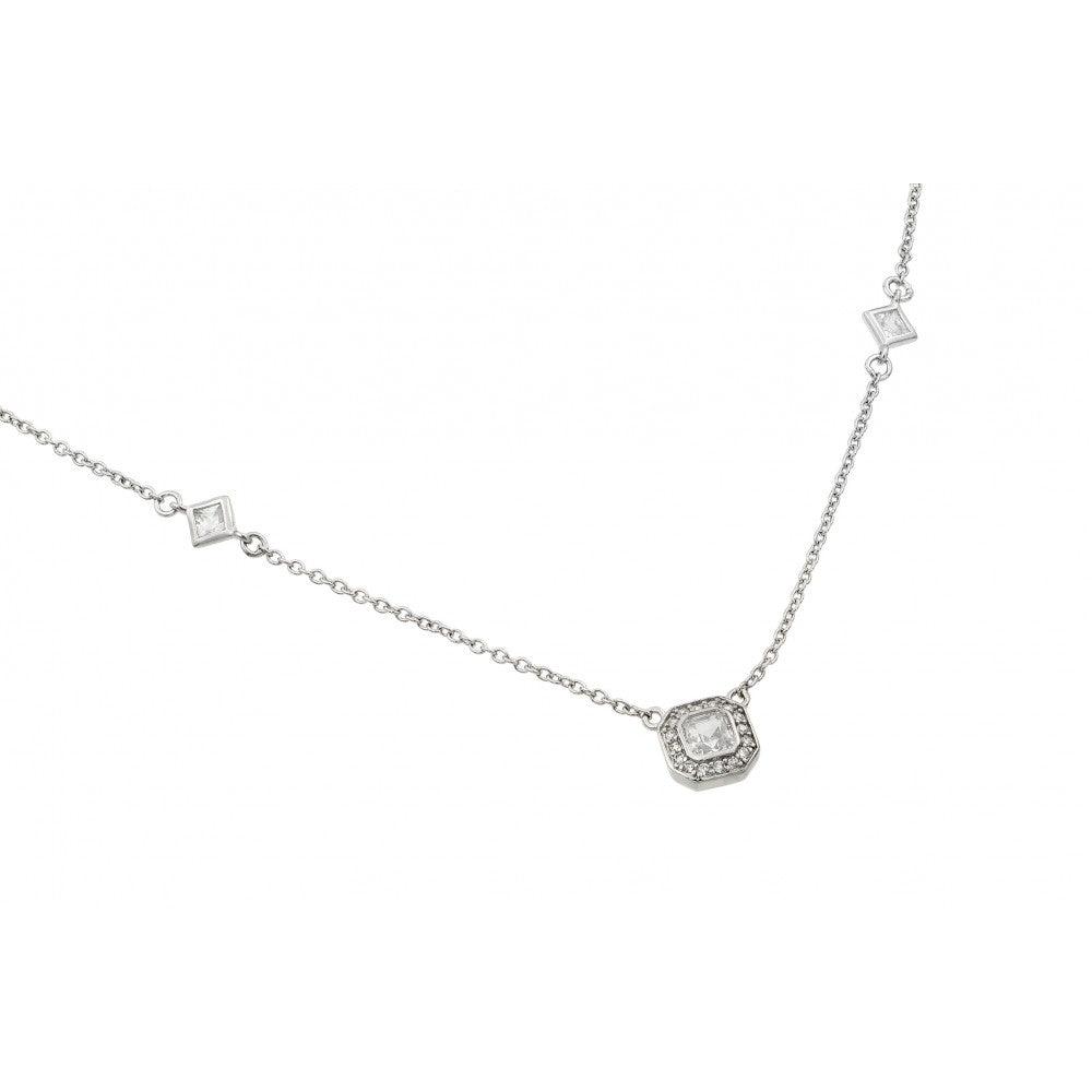 Silver 925 Rhodium Plated Clear CZ Pendant Necklace - STP01424