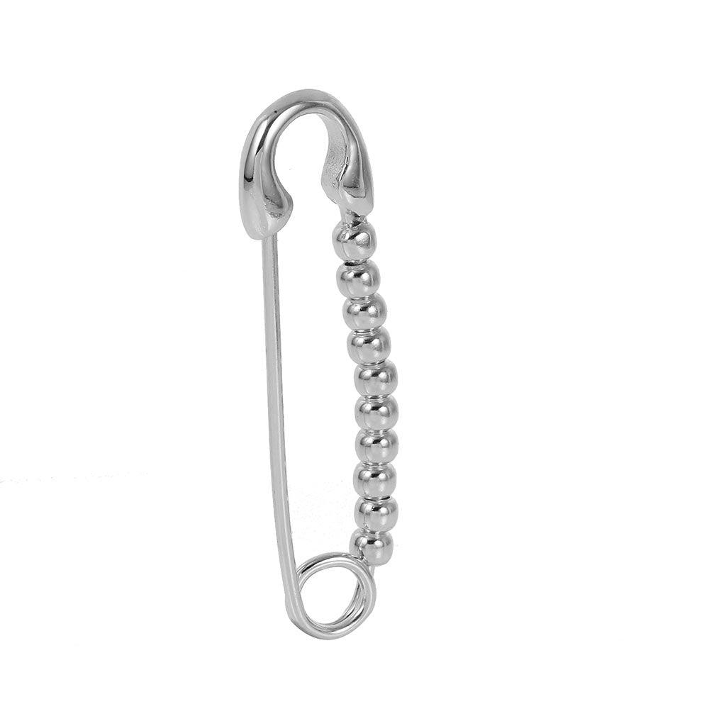 Rhodium Plated 925 Sterling Silver Bead Pin Necklace - STP01434RH