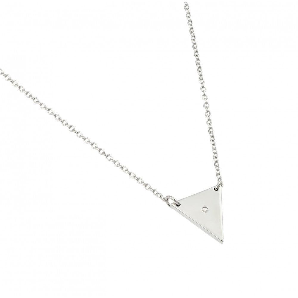 Silver 925 Rhodium Plated Clear CZ Triangle Pendant Necklace - STP01443