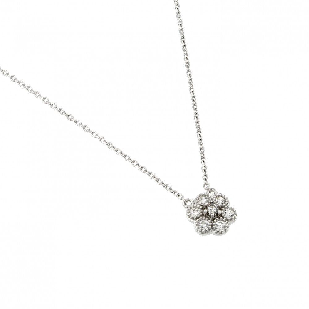 Silver 925 Rhodium Plated Clear CZ Cluster Pendant Necklace - STP01445