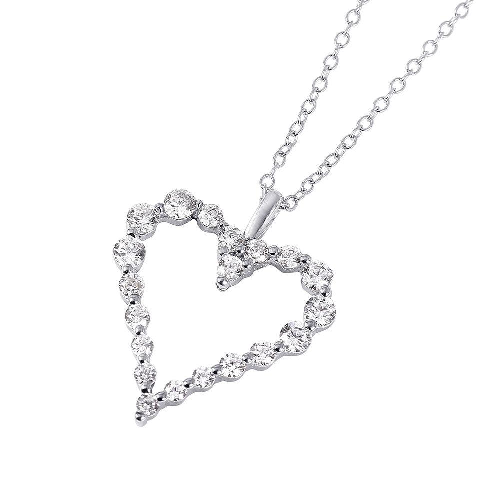 Silver 925 Rhodium Plated Open Heart CZ Pendant Necklace - STP01459