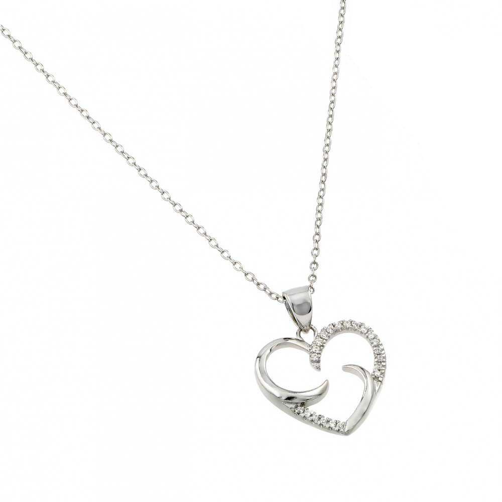 Silver 925 Rhodium Plated Twirl Heart CZ Pendant - STP01465