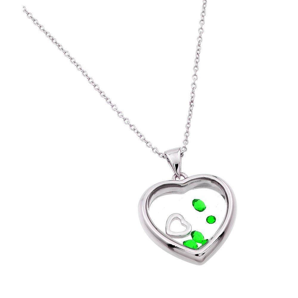 Rhodium Plated 925 Sterling Silver CZ May Birthstone Glass Heart Necklace - STP01469MAY