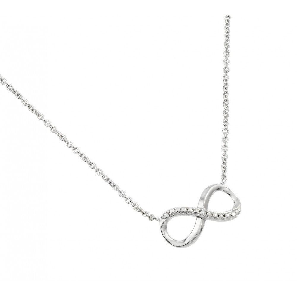 Silver 925 Rhodium Plated Clear Diamond Textured Infinity Pendant Necklace - STP01470