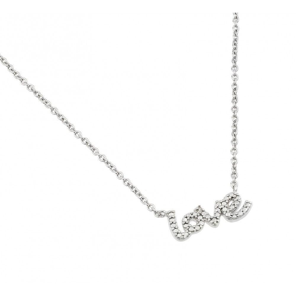 Silver 925 Rhodium Plated Textured Love Pendant Necklace - STP01473