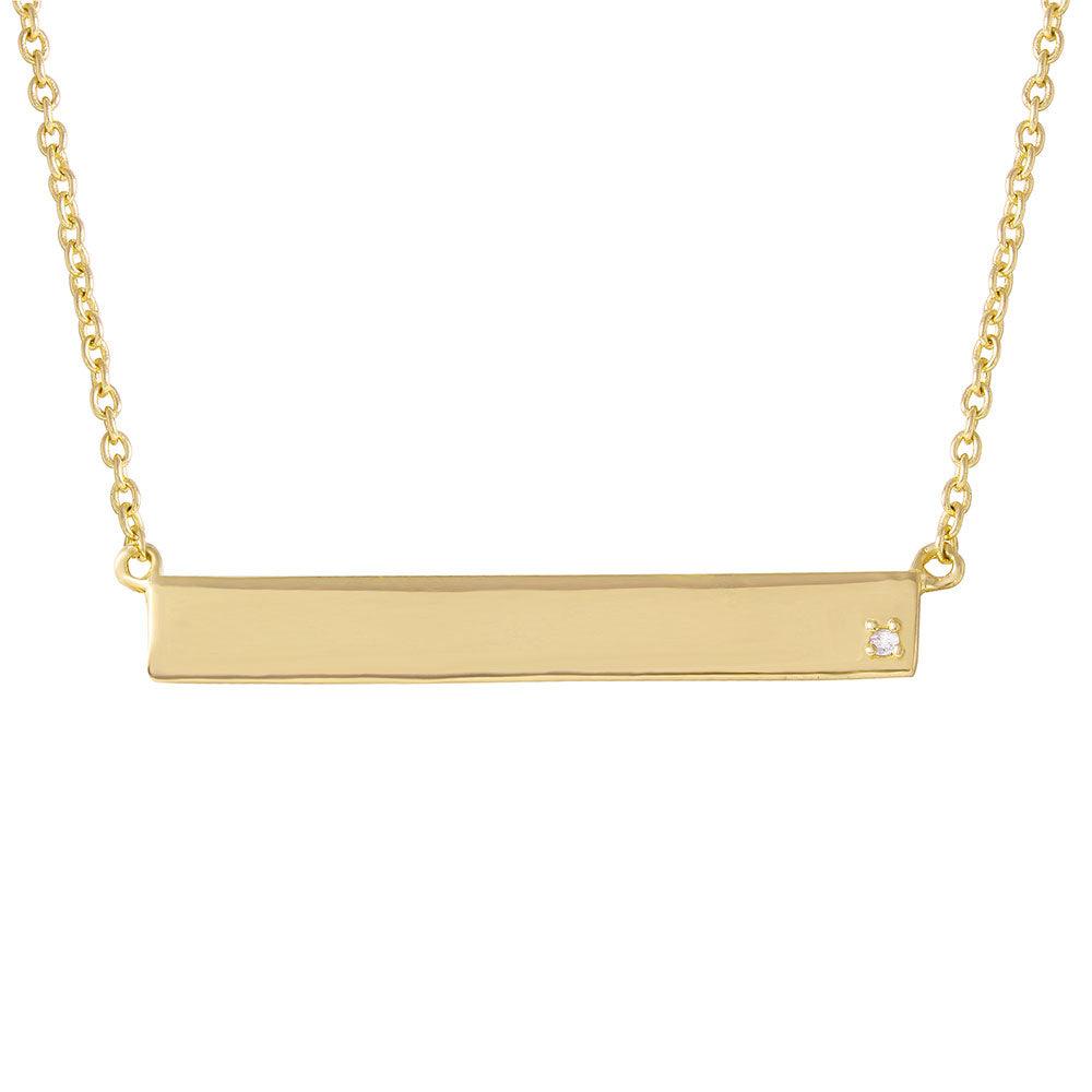 Silver 925 Gold Plated Bar Necklace with Diamond - STP01476GP