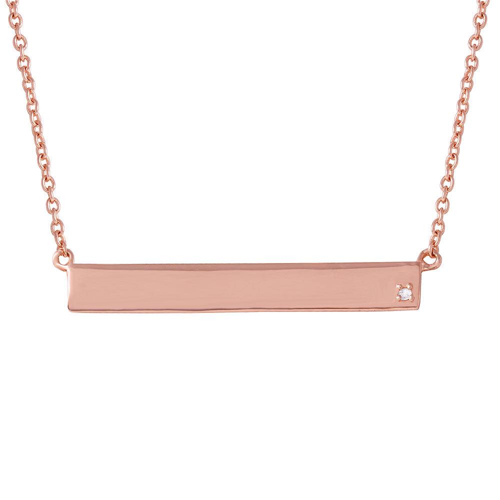 Silver 925 Rose Gold Plated Bar Necklace with Diamond - STP01476RGP