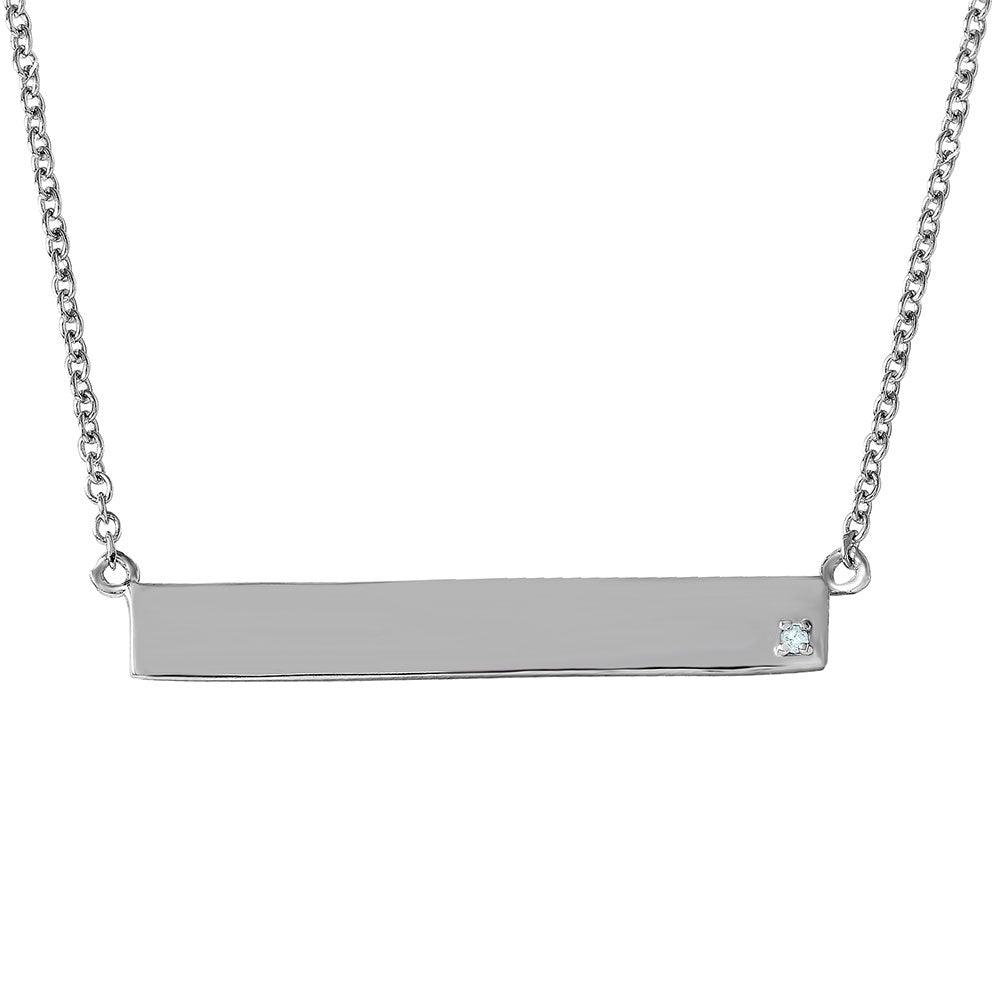 Silver 925 Rhodium Plated Bar Necklace with Diamond - STP01476RH