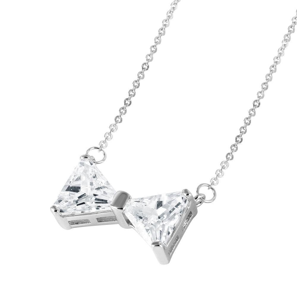 Silver 925 Rhodium Plated Bow CZ Pendant Necklace - STP01483