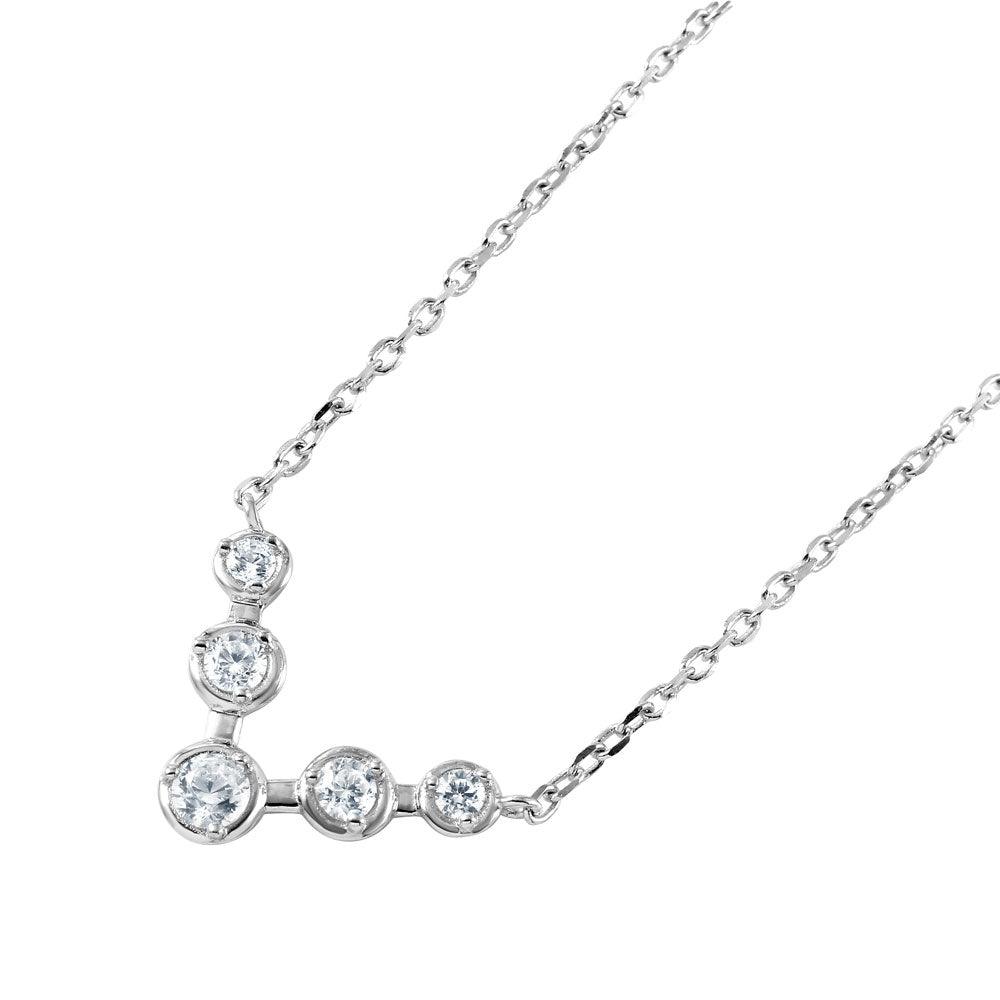 Silver 925 Rhodium Plated 'V'-Shaped CZ Pendant Necklace - STP01484