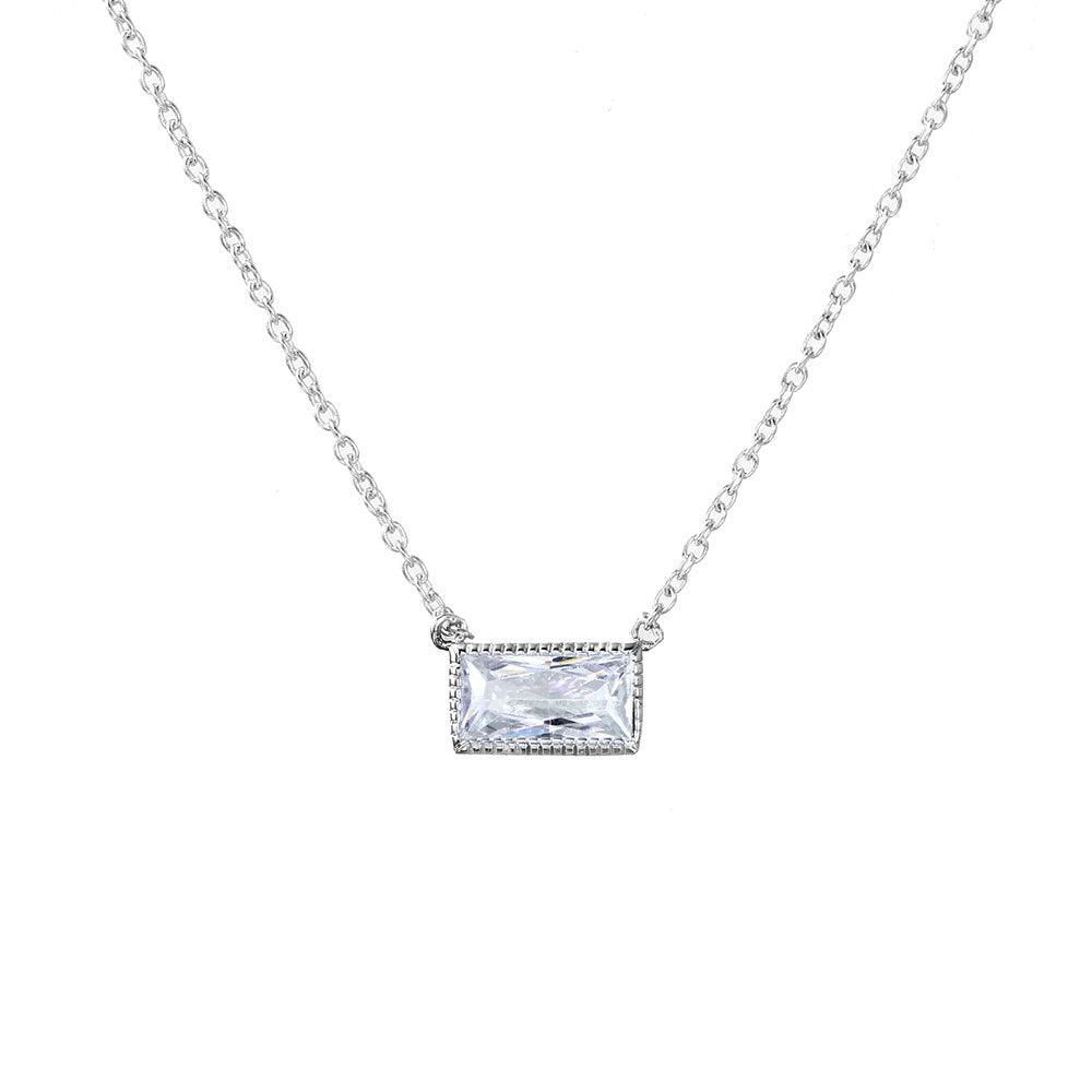 Silver 925 Rhodium Plated Clear CZ Rectangle Necklace - STP01503CLR