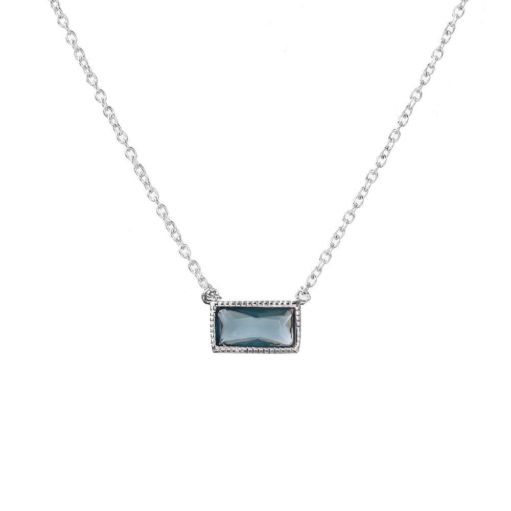 Silver 925 Rhodium Plated Blue CZ Rectangle Necklace - STP01503BLU