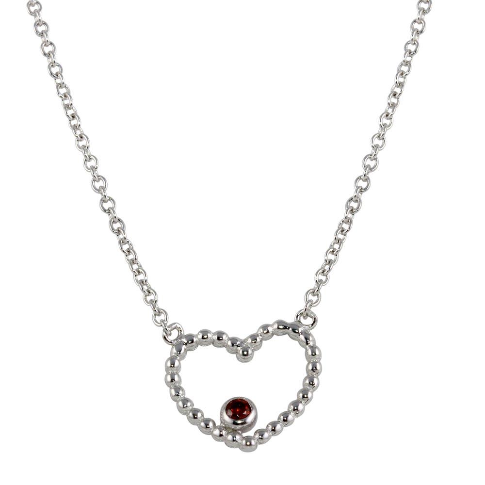 Rhodium Plated 925 Sterling Silver Heart Pendant with Red CZ - STP01512