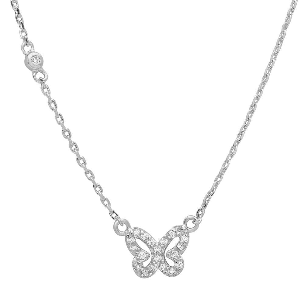 Silver 925 Rhodium Butterfly CZ Necklace - STP01523