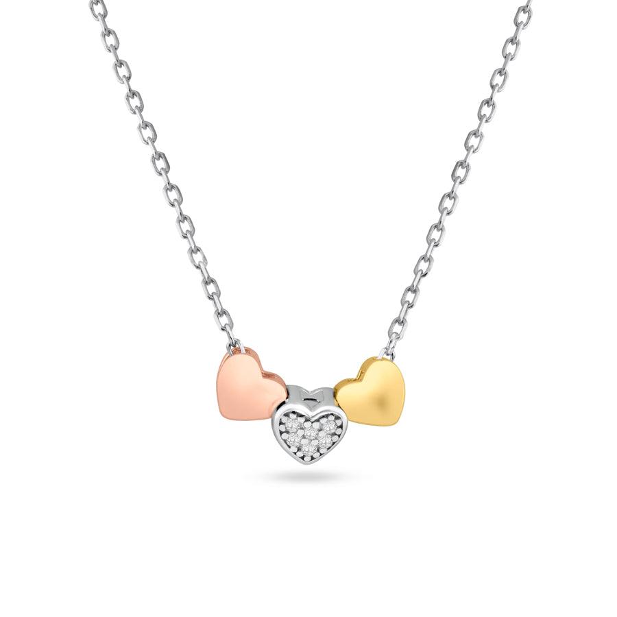 Three-Tone 925 Sterling Silver Heart Charms Necklace - STP01530