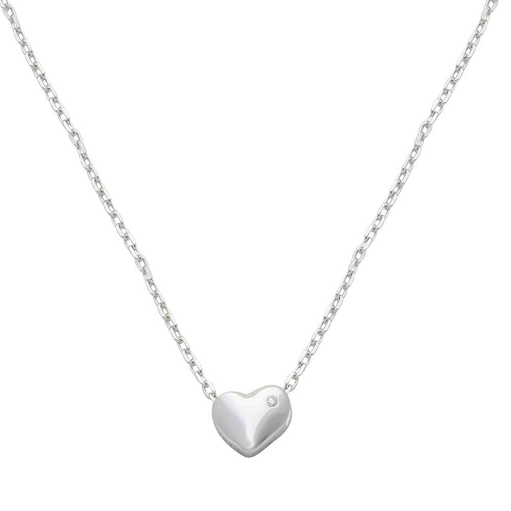 Rhodium Plated 925 Sterling Silver Small Heart with Stone Necklace - STP01542