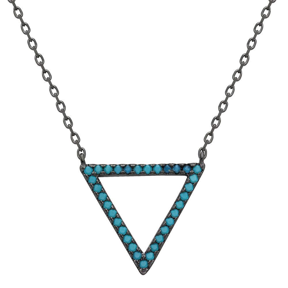 Black Rhodium Plated 925 Sterling Silver Turquoise Stone Open Triangle Necklace - STP01545BP