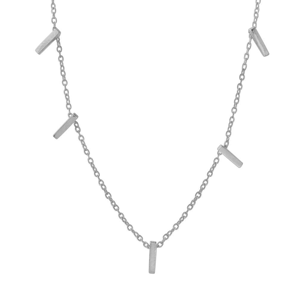 Rhodium Plated 925 Sterling Silver Small Multi Bar Necklace - STP01557RH