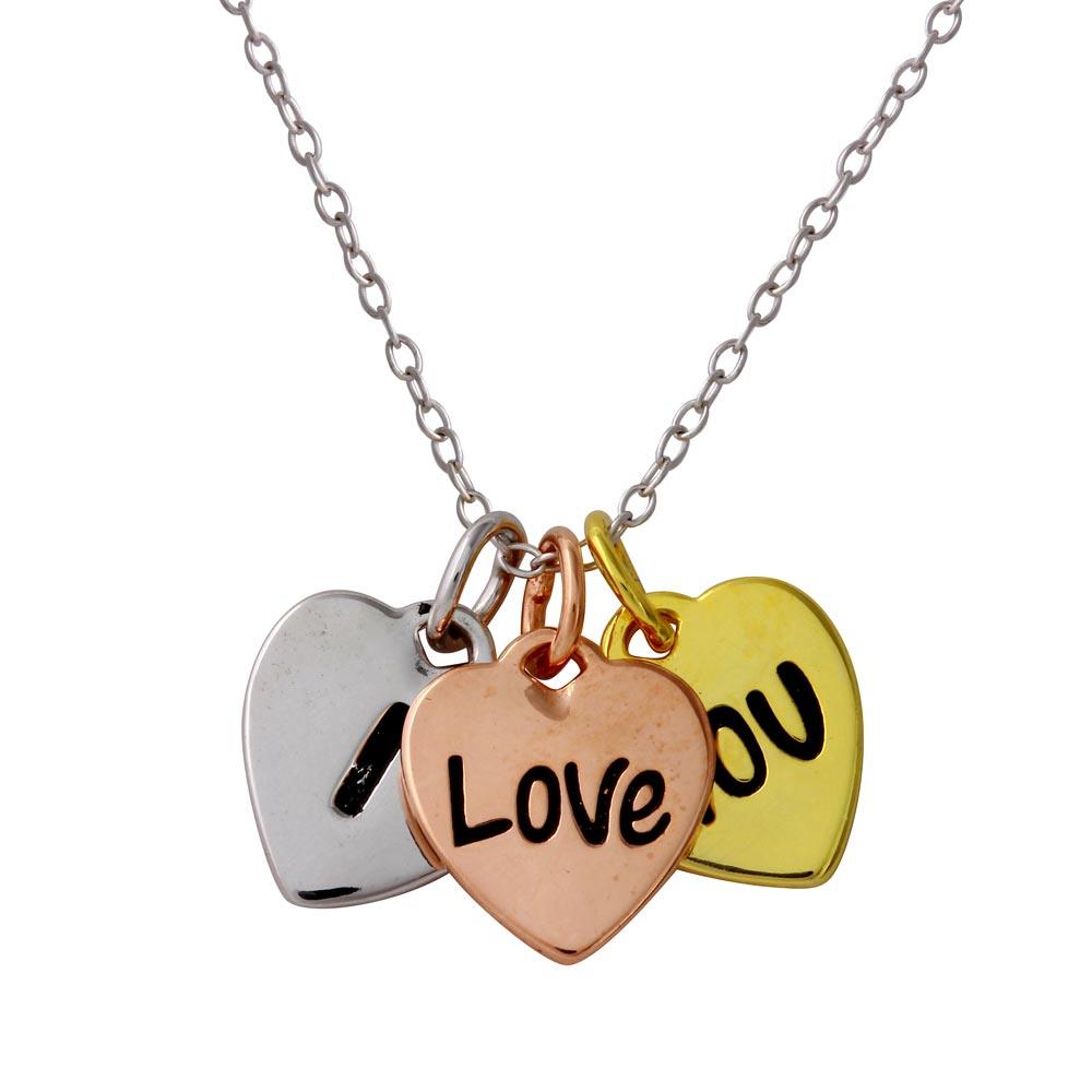 Three-Tone 925 Sterling Silver Plated I Love YOU Heart Necklace - STP01560TRI