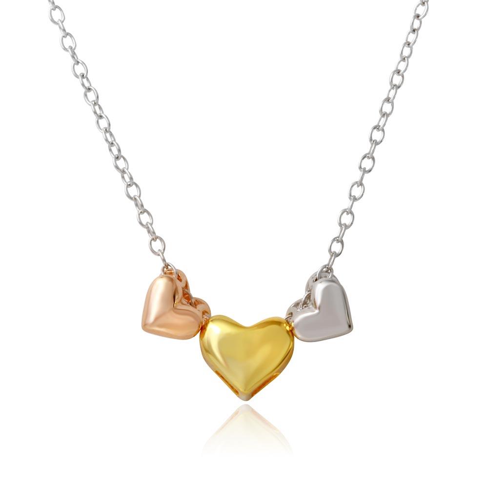 Three-Tone 925 Sterling Silver Plated Three Heart Necklace - STP01570TRI