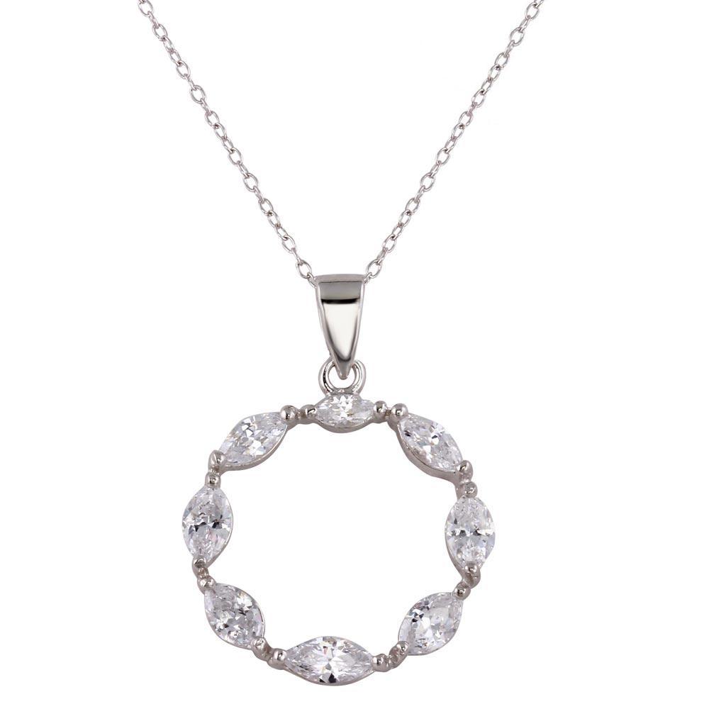 Rhodium Plated 925 Sterling Silver Open Round CZ Necklace with CZ - STP01590