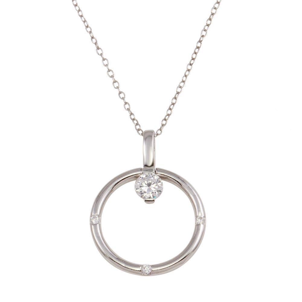 Rhodium Plated 925 Sterling Silver Ring Necklace with CZ - STP01592