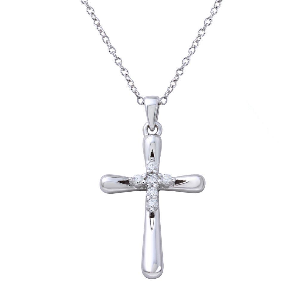 Rhodium Plated 925 Sterling Silver Cross Pendant with Mini CZ Cross Center - STP01616