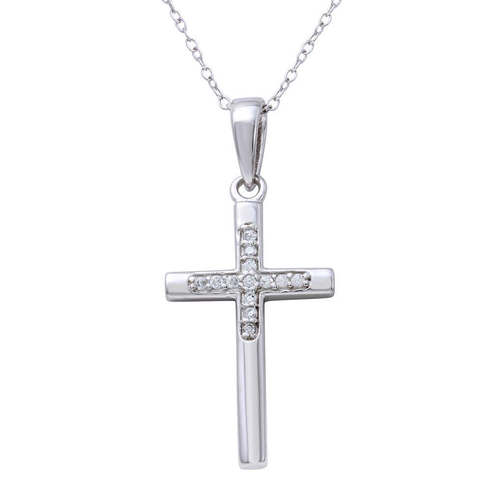 Rhodium Plated 925 Sterling Silver Small Cross Pendant Necklace - STP01625