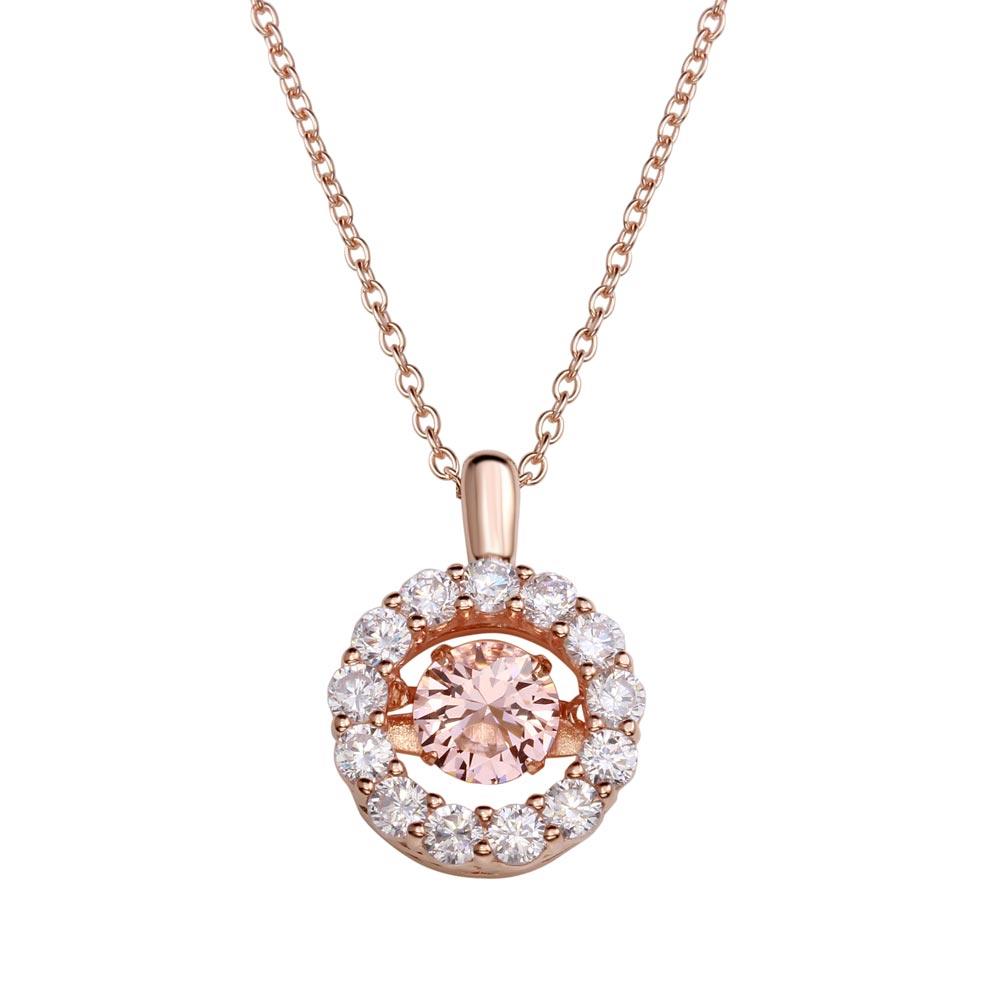 Rose Gold Plated 925 Sterling Silver Open Round Pendant with Pink Dancing CZ - STP01632RGP