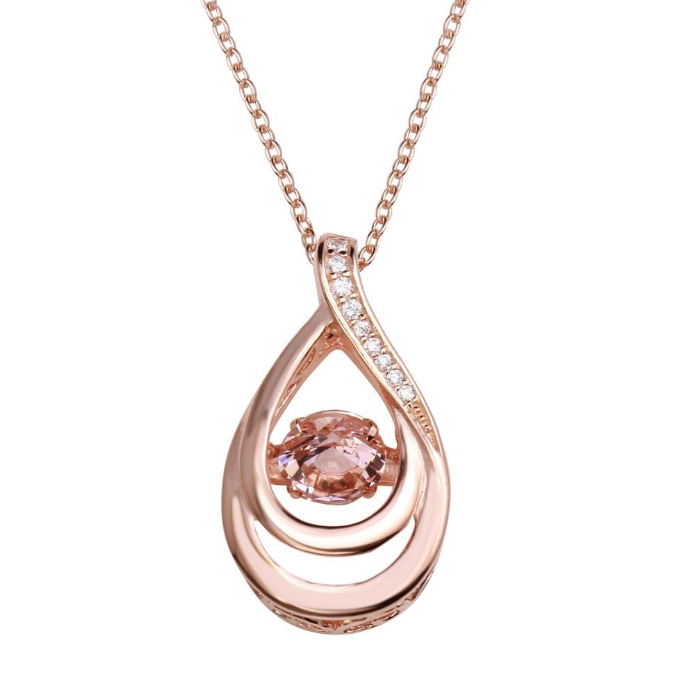 Rose Gold Plated 925 Sterling Silver Open Teardrop Necklace with Dancing Pink CZ - STP01635RGP