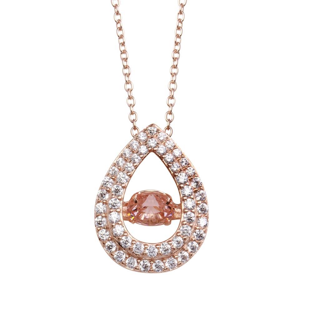 Rose Gold Plated 925 Sterling Silver Open Teardrop Pendant Necklace with Dancing CZ - STP01636RGP