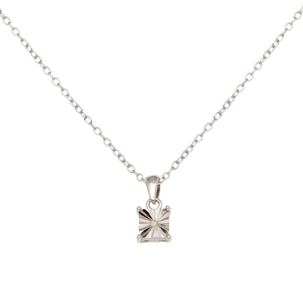 Rhodium Plated 925 Sterling Silver Square Pendant Necklace - STP01641