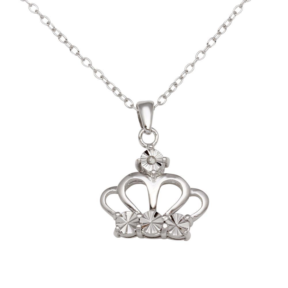 Rhodium Plated 925 Sterling Silver Crown Necklace - STP01642