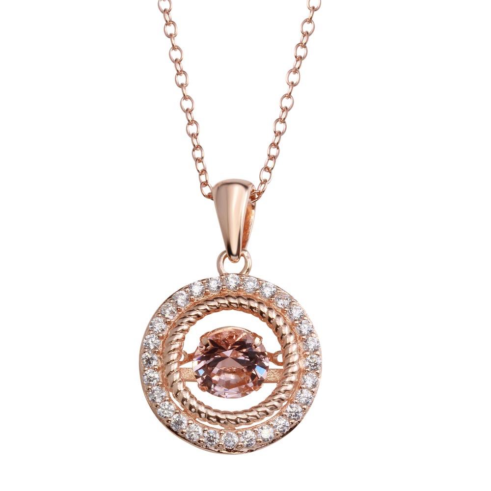 Rose Gold Plated 925 Sterling Silver Open Pendant Necklace with Dancing CZ - STP01660RGP