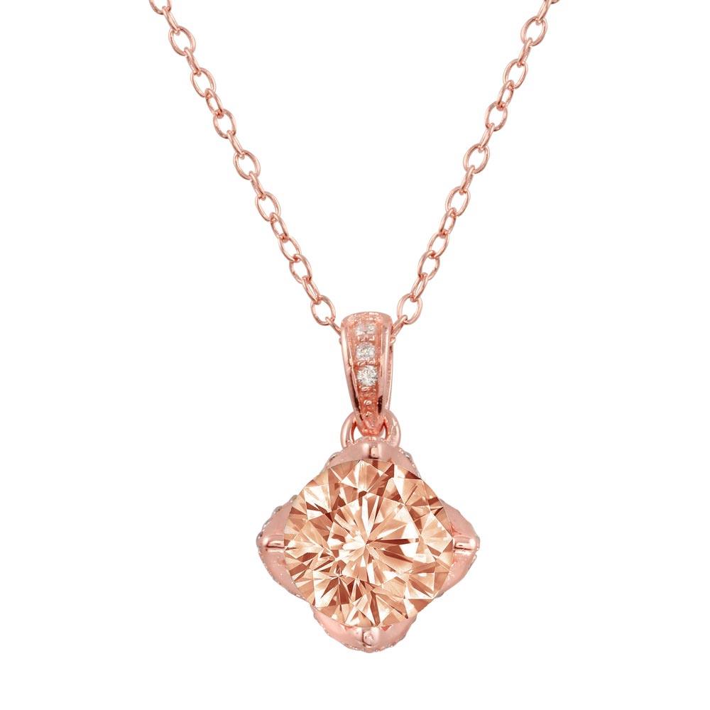 Rose Gold Plated 925 Sterling Silver Pink CZ Pendant Necklace - STP01664