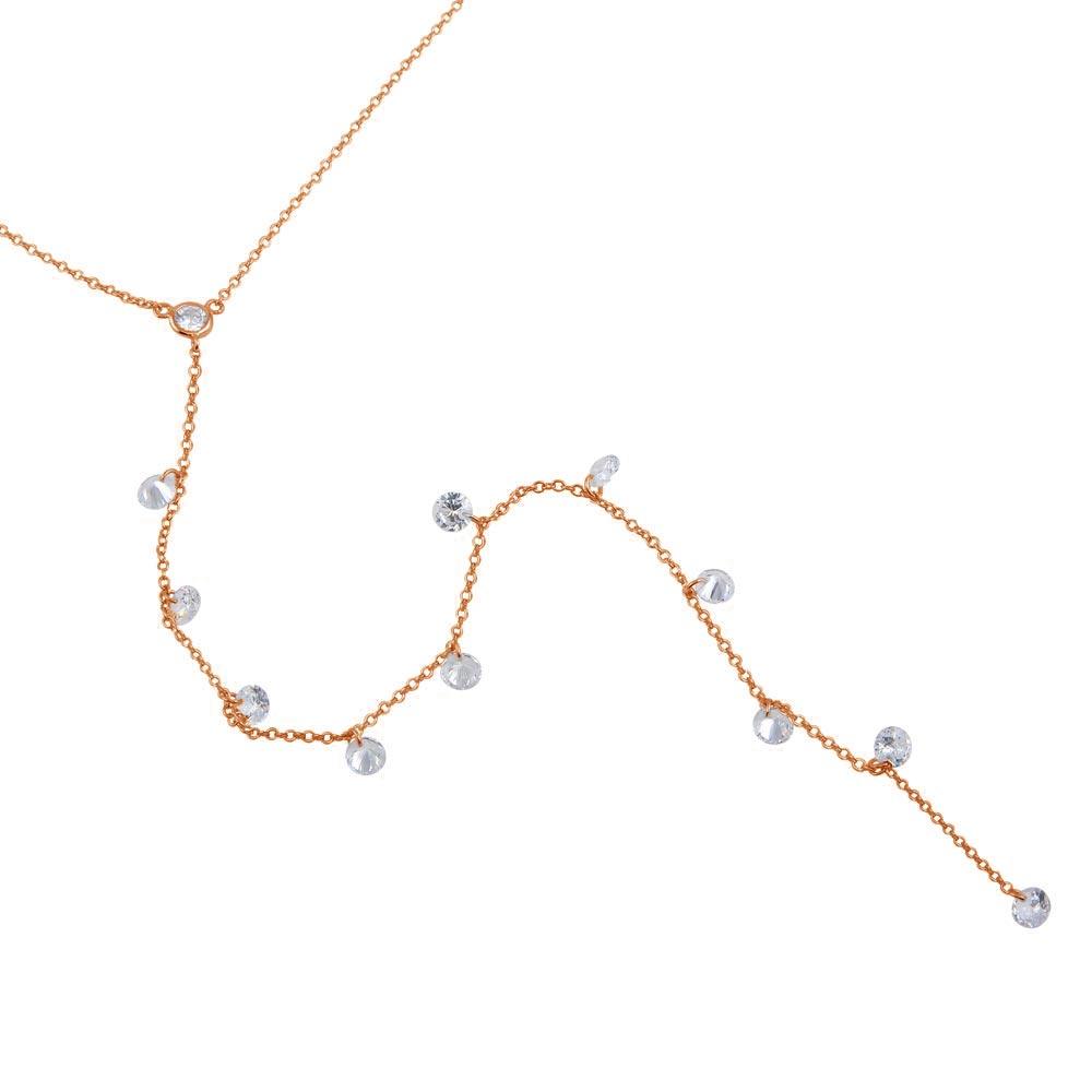 Rose Gold Plated 925 Sterling Silver Drop CZ Necklace - STP01670RGP