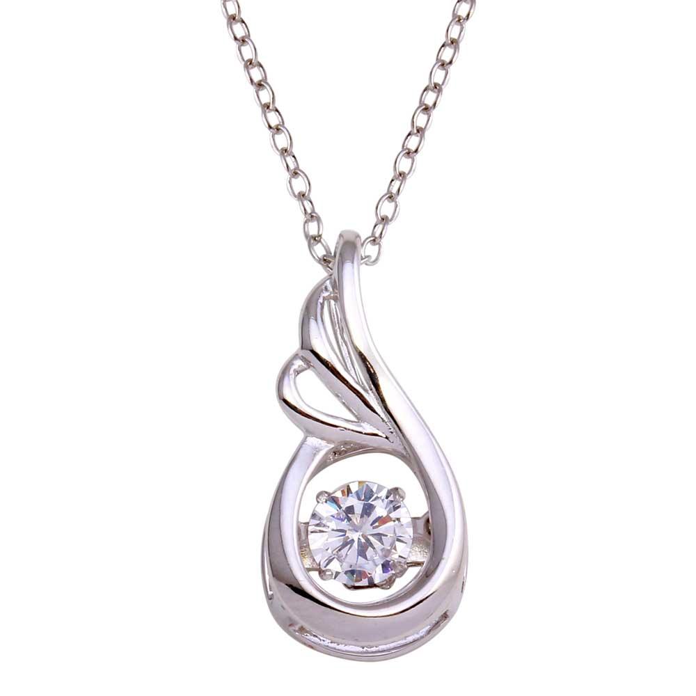 Rhodium Plated 925 Sterling Silver Teardrop Dancing CZ Necklace - STP01692