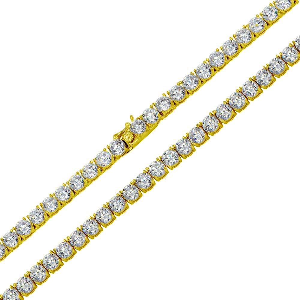 Gold Plated 925 Sterling Silver Round CZ Link Chains and Bracelet 5mm - STP01708 GP