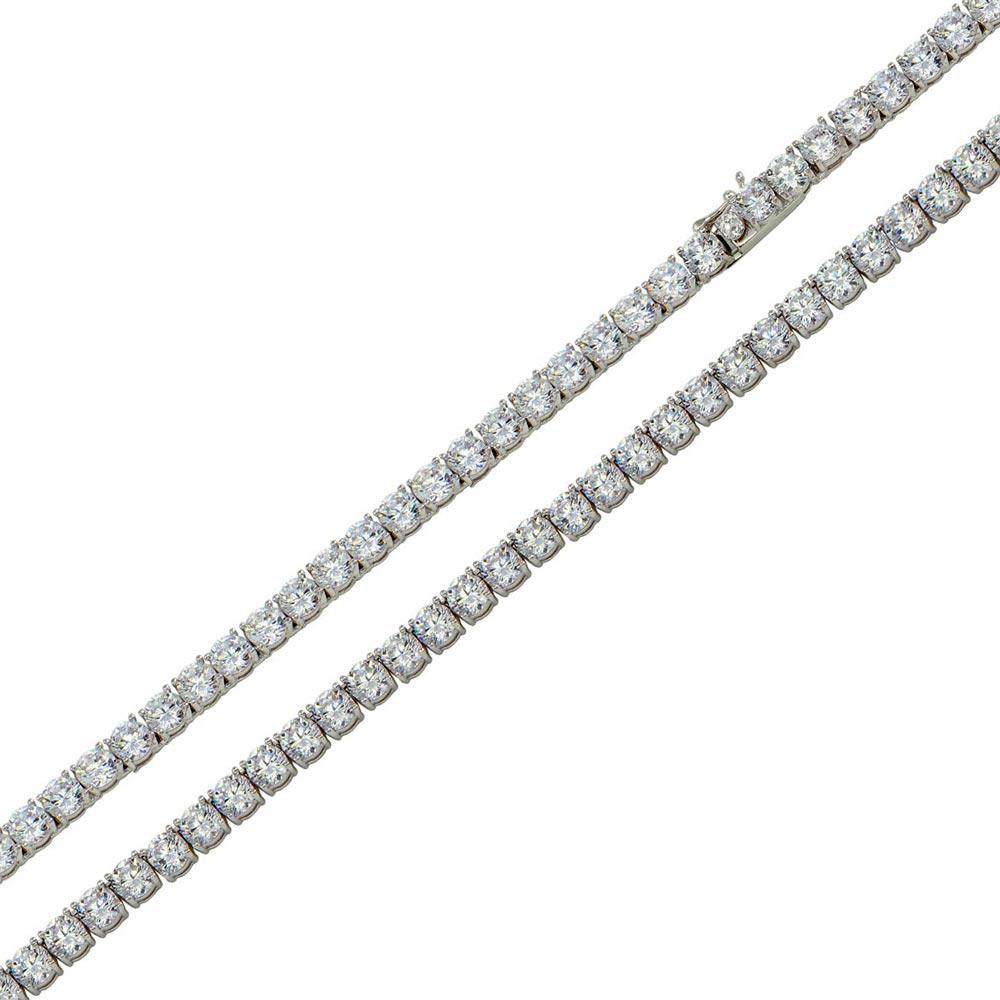 Rhodium Plated 925 Sterling Silver Round CZ Tennis Necklace and Bracelet 3mm - STP01709 RH