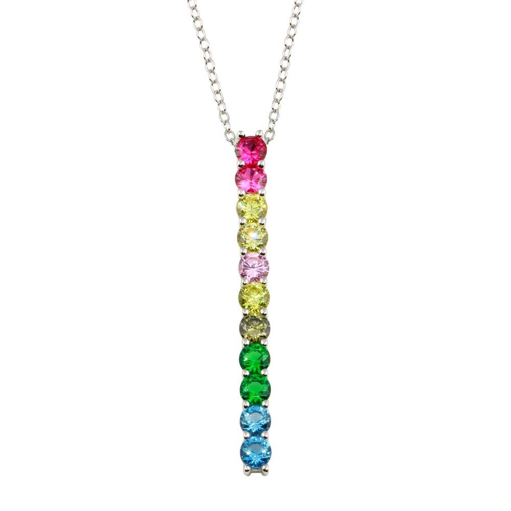 Rhodium Plated 925 Sterling Silver Colorful Dangling CZ Pendant - STP01710