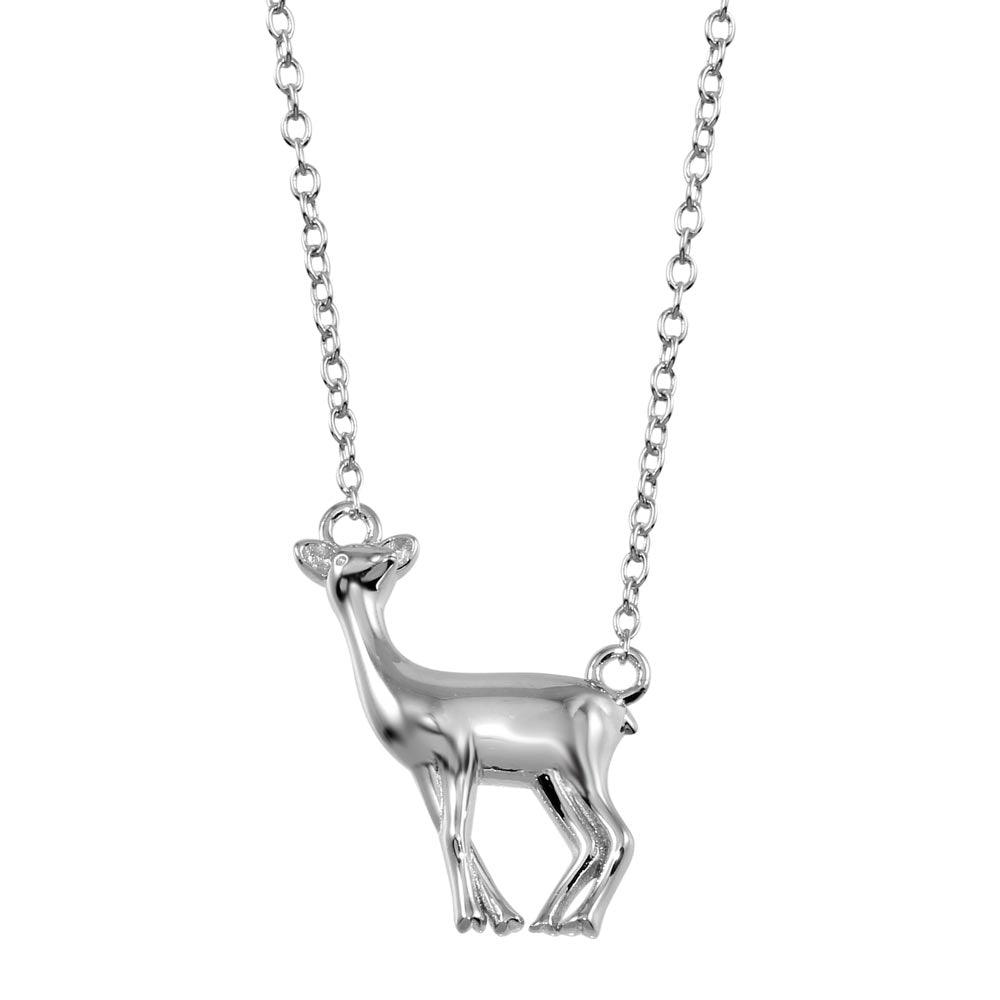 Rhodium Plated 925 Sterling Silver Deer Necklace - STP01734