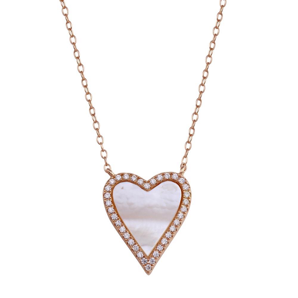 Rose Gold Plated 925 Sterling Silver Heart Mother of Pearl Necklace - STP01768RGP