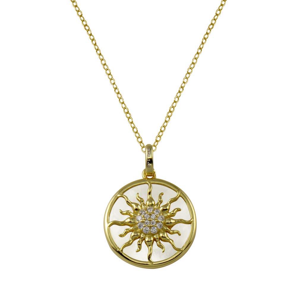 Gold Plated 925 Sterling Silver MOP  CZ Sun Necklace - STP01776