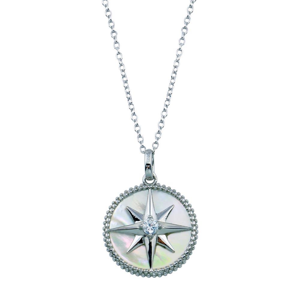 925 Sterling Silver Northern Star CZ Mother of Pearl Pendant - STP01777