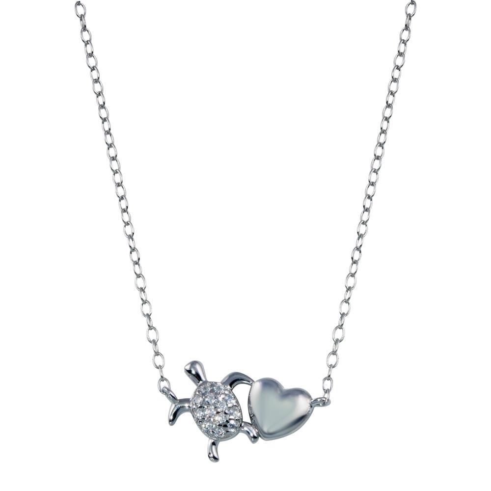 Rhodium Plated 925 Sterling Silver Turtle Heart Necklace - STP01785