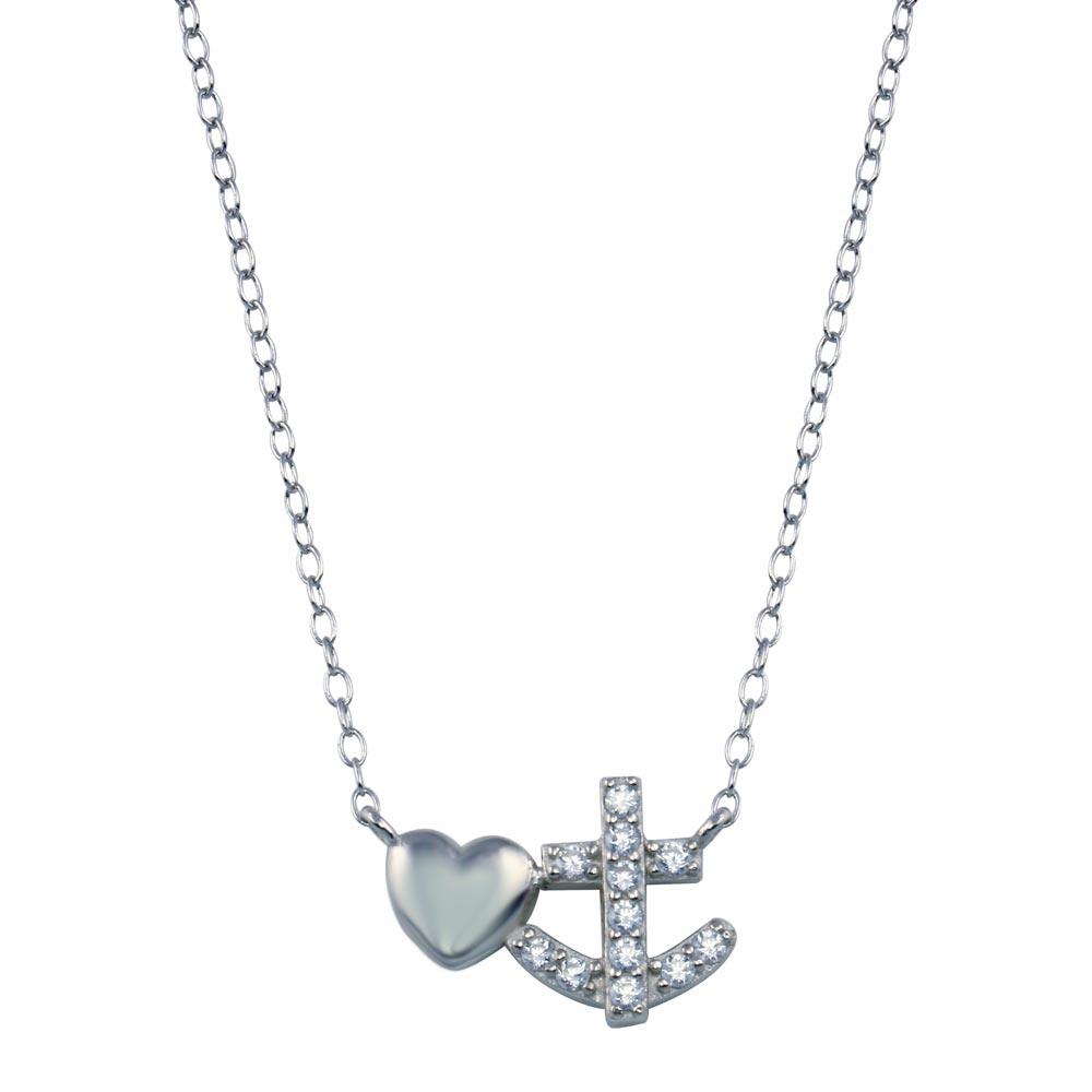 Rhodium Plated 925 Sterling Silver Anchor Heart Necklace - STP01788