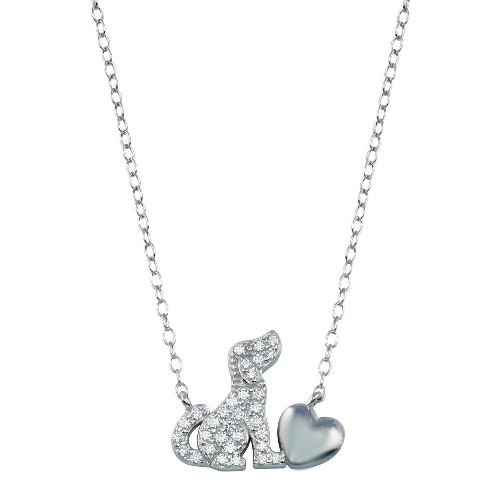 Rhodium Plated 925 Sterling Silver Dog Heart Necklace - STP01789