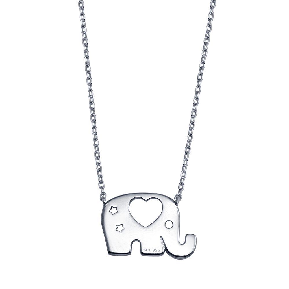 Rhodium Plated 925 Sterling Silver Elephant Heat Star Necklace - STP01803